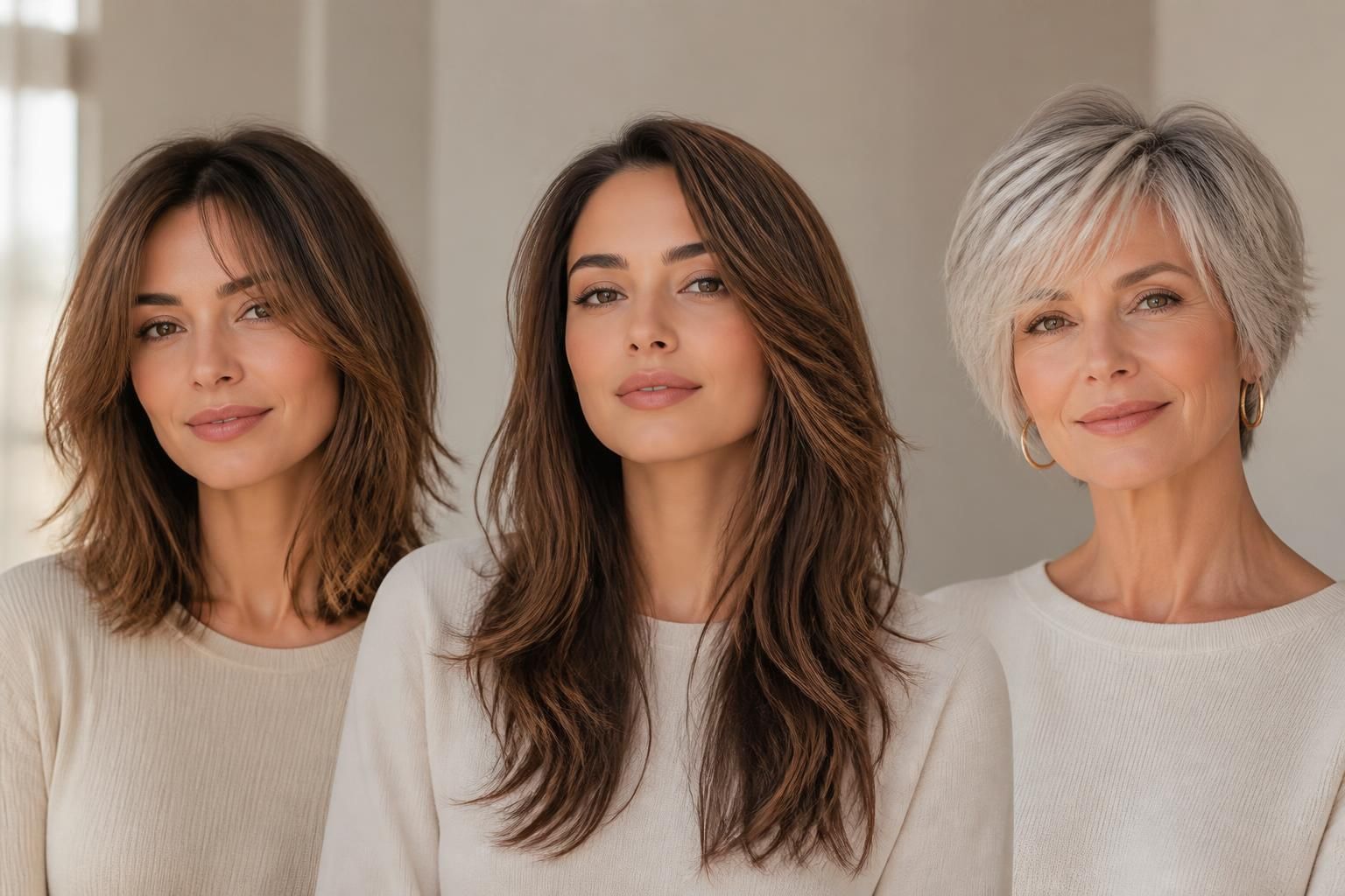 découvrez des idées tendance de coiffure effilée pour femmes avec des cheveux mi-longs et longs, spécialement adaptées aux plus de 50 ans pour un style moderne et élégant.